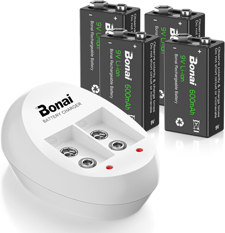 6F22 9 Volt Rechargeable Battery(4 Pack) 600Mah Li-Ion Rechargeable 9V Batteries