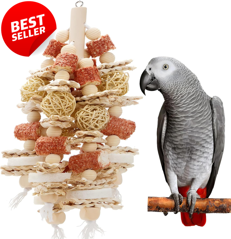 17.5 Inch Bird Chew Toy Corn Cob Loofah Slices Parrot Cage Toy Large Birds - US
