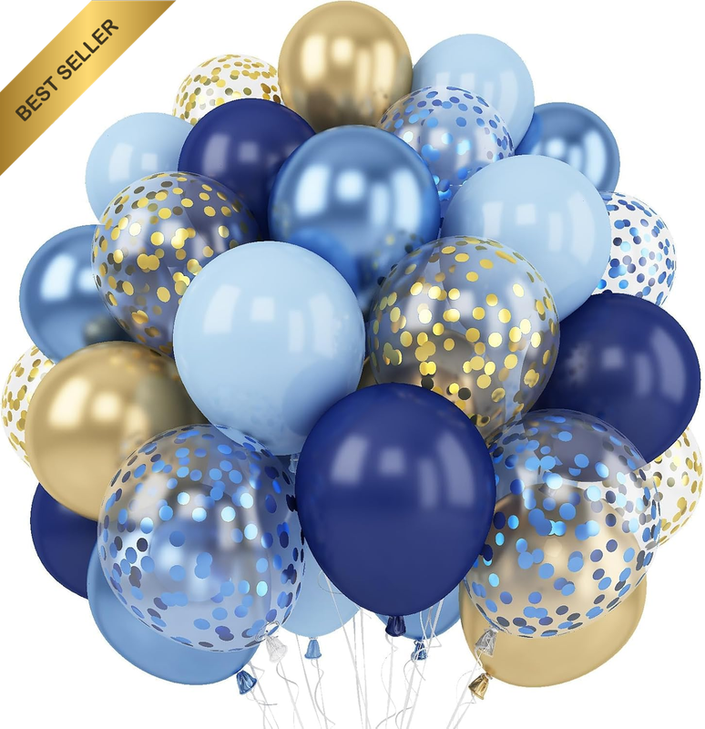 60PCS Navy Blue Gold Party Balloons 12in Metallic Confetti Latex Decor