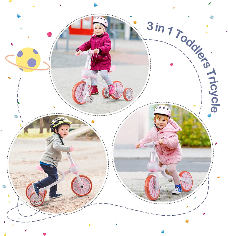 3 in 1 Kids Tricycles Gift for 2-4 Years Old Boys Girls with Detachable Pedal an