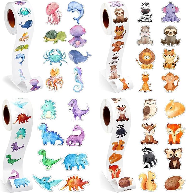 2000PCS Animal Stickers, 1 Inch Cartoon Animal Praise Stickers with 8 Adorable D