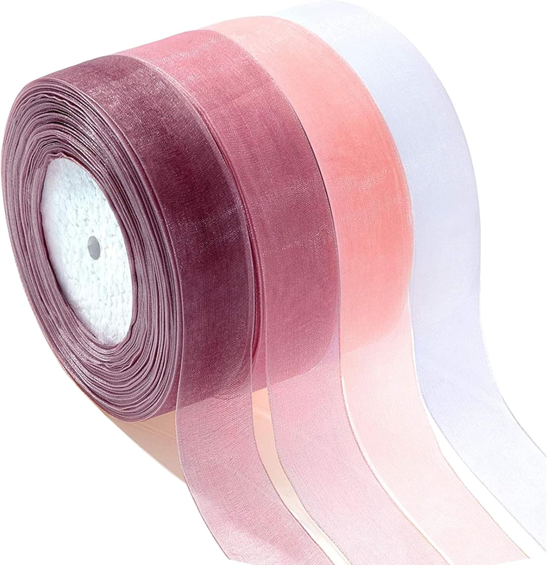 Sheer Organza Ribbon, Pink Ombre Gradient, 4Cm Width