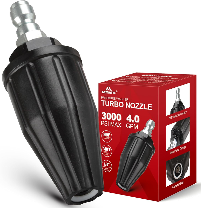Pressure Washer Tips Turbo Nozzle, 360° Rotating Spray Turbo 3000 PSI 4.0GPM wit