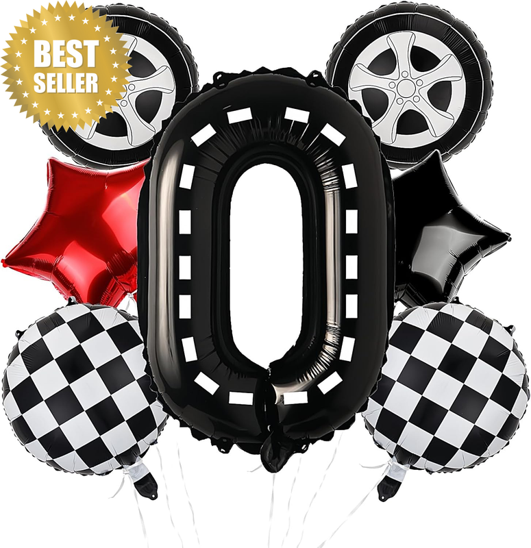 Race Car Birthday Balloons 40 Inch Racetrack Number Balloon 0 Black Baby Shower
