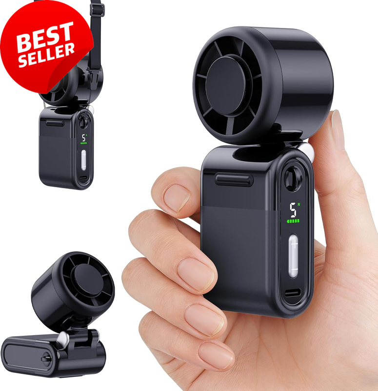 Mini Portable Handheld Turbo Fan 5 Speed Rechargeable Personal Fan Black