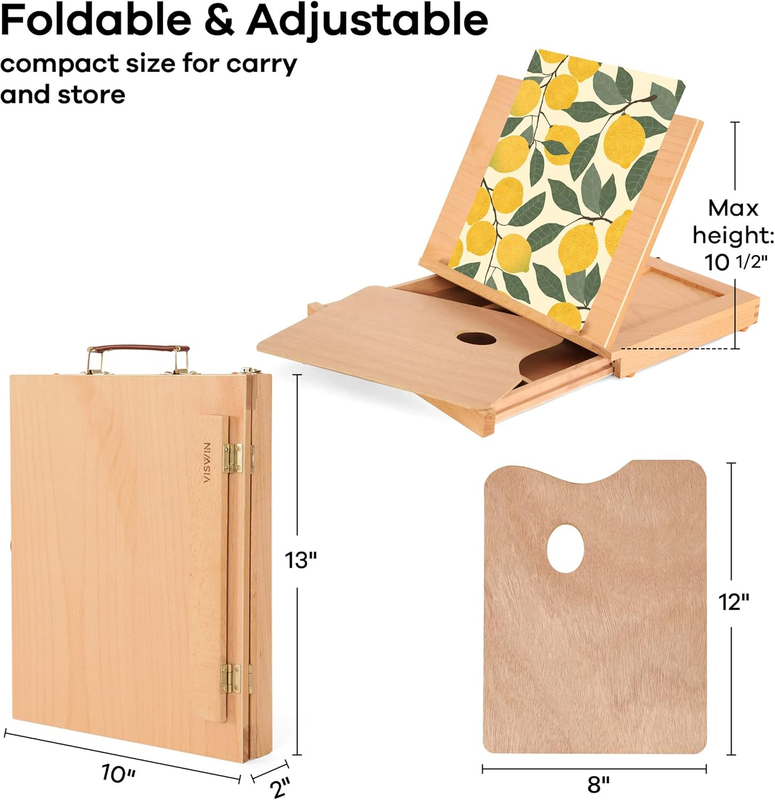 Tabletop Easel with Storage Drawer & Palette, Adjustable Portable Beech Wood Ske