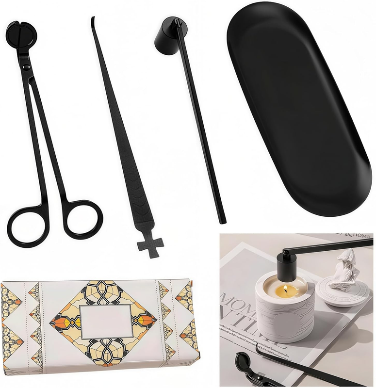 4 in 1 Candle Accessory Set,Featuring a Snuffer, Wick Cutter, Wick Dipper, and S