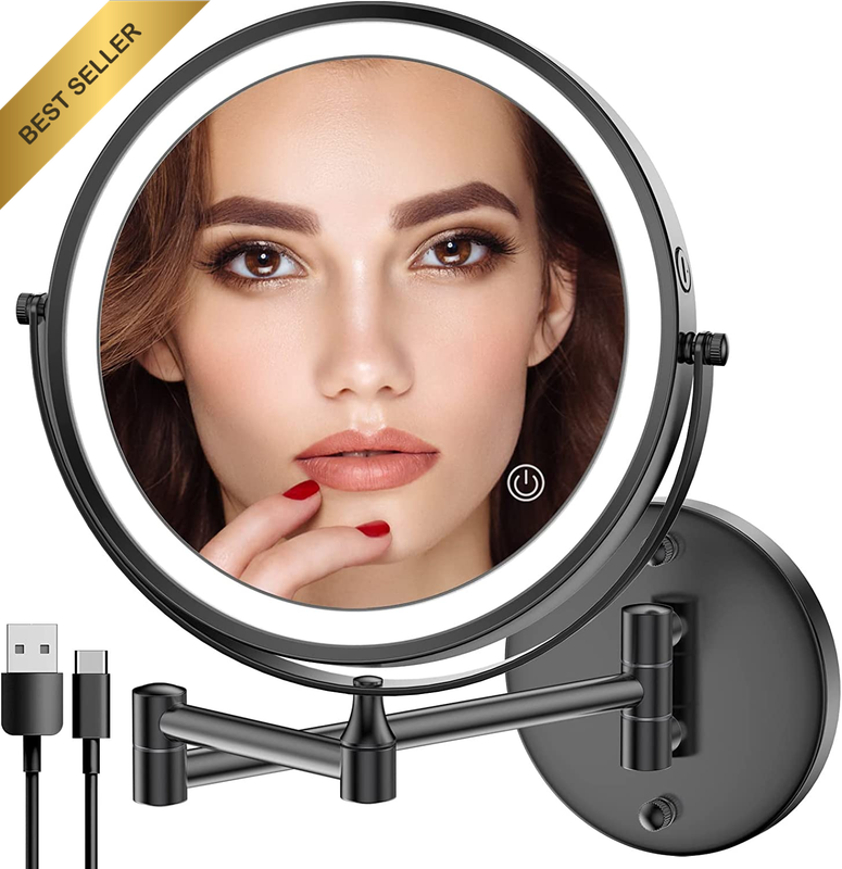 8" 10X Magnifying Makeup Mirror, Easy Install, 4000Mah Wall Mounted Cordless Lig