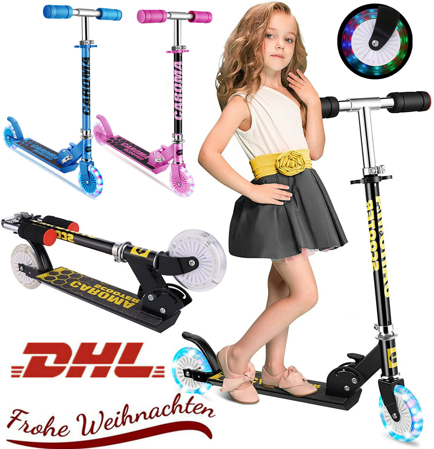CAROMA@ Kinderroller Cityroller Scooter Roller Tretroller Klappbar mit LED Räder
