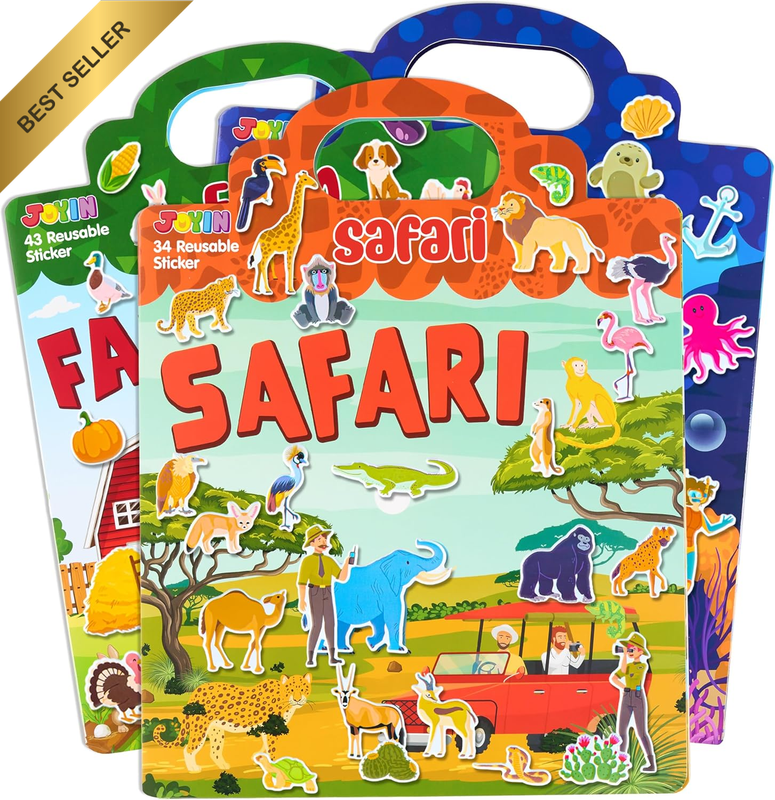 3 Sets Animal Reusable Sticker Book for Toddlers, 3D Sticker Book for Kids 3 4 5