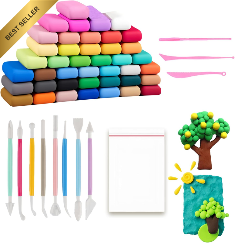 Air Dry Clay Set with 42 Colours – Soft Non-Bake Art Creation Kit with Sculpting