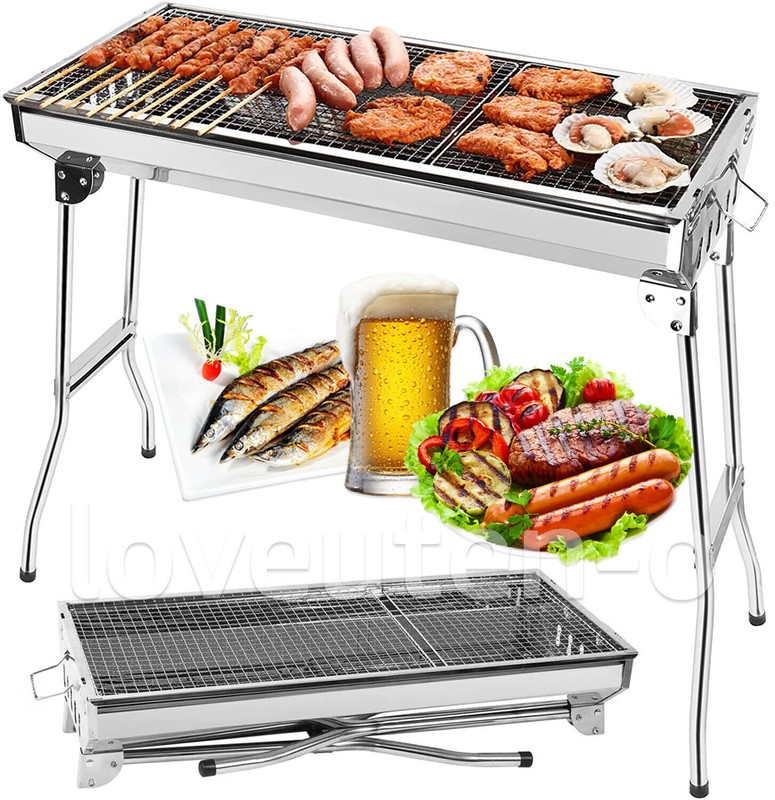 BBQ Grill Charcoal Barbecue Grill Stainless Steel Folding Camping Yard