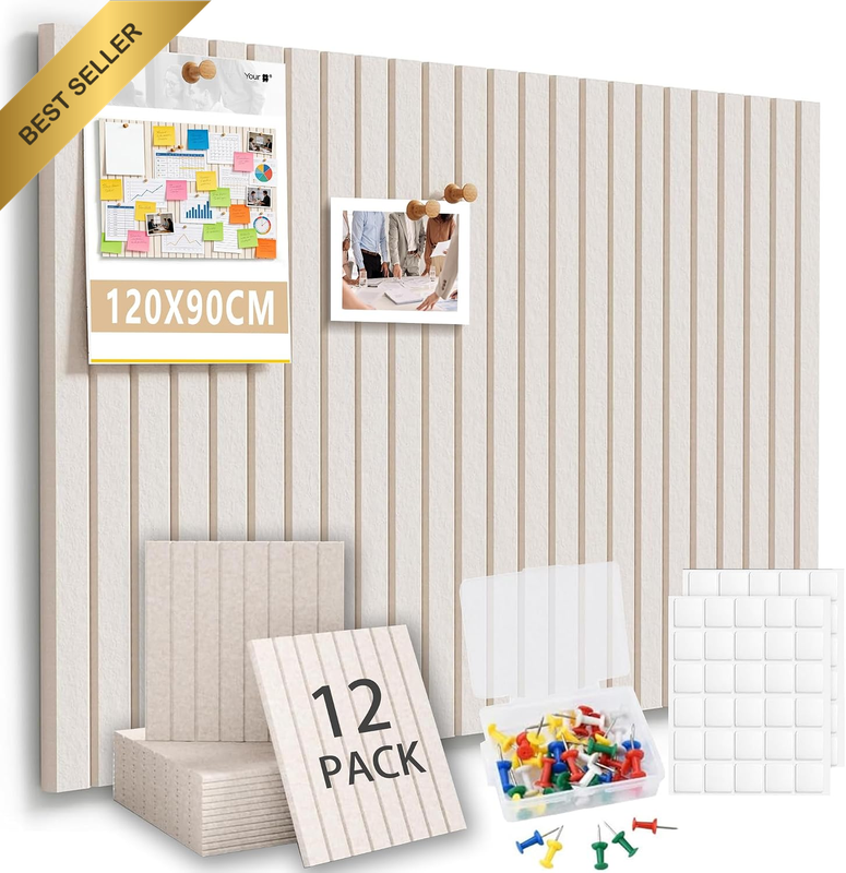Large Cork Boards for Walls Alternative, 120 X 90CM Felt Bulletin Board Tiles, 1