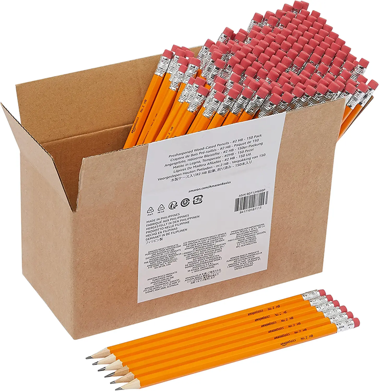 Basics Woodcased #2 Pencils, Pre-sharpened, HB Lead - Box 150, Bulk Box