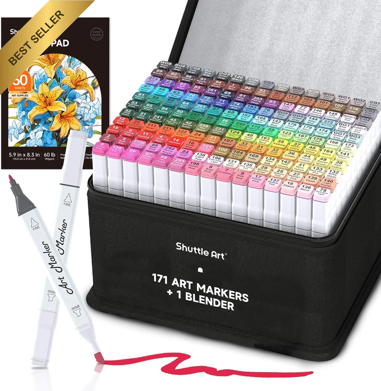 171 Dual Tip Alcohol Markers Blender Pad Case Coloring Sketch