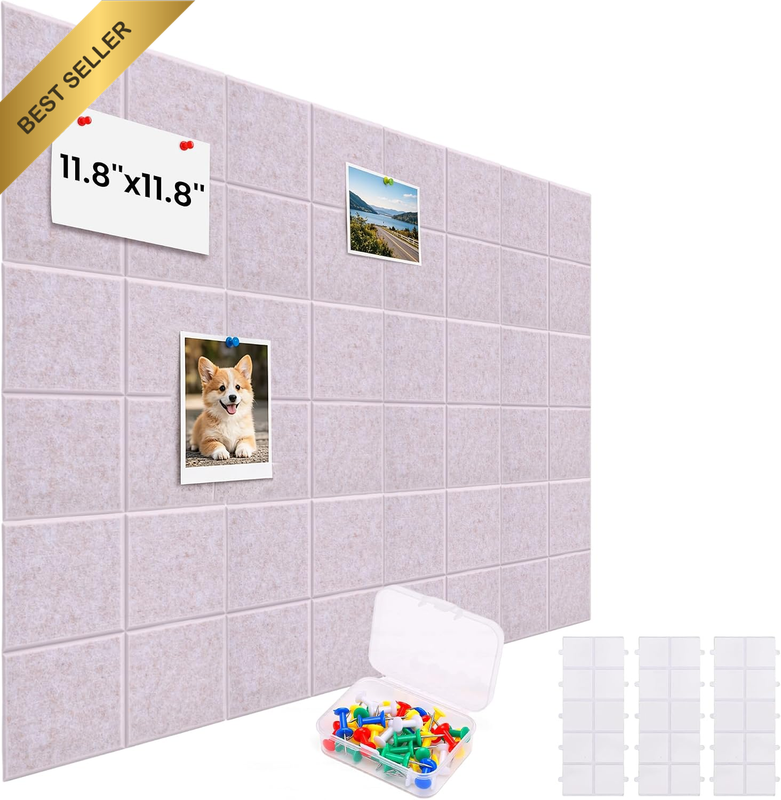 Felt Wall Tiles Bulletin Board 47"X35", 12 Pack Self Adhesive Felt Cork Board Ti