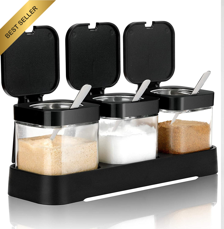 3 Pack 8oz Glass Condiment Jars with Lids & Spoons Spice Seasoning Pots
