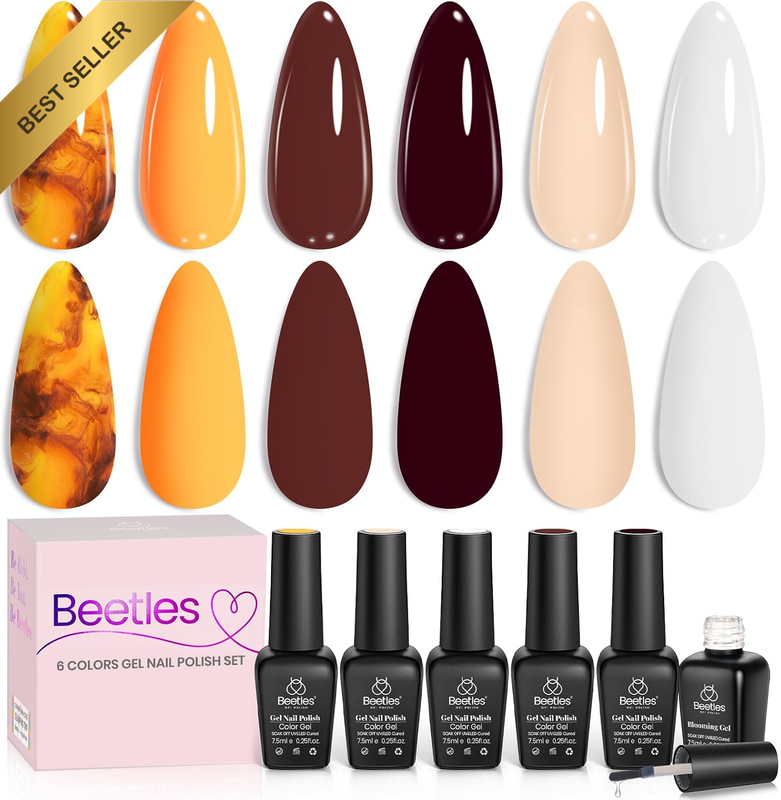 Beetles Winter Gel Nail Polish Set with Blooming Gel – Amber Attraction, 5 Colou
