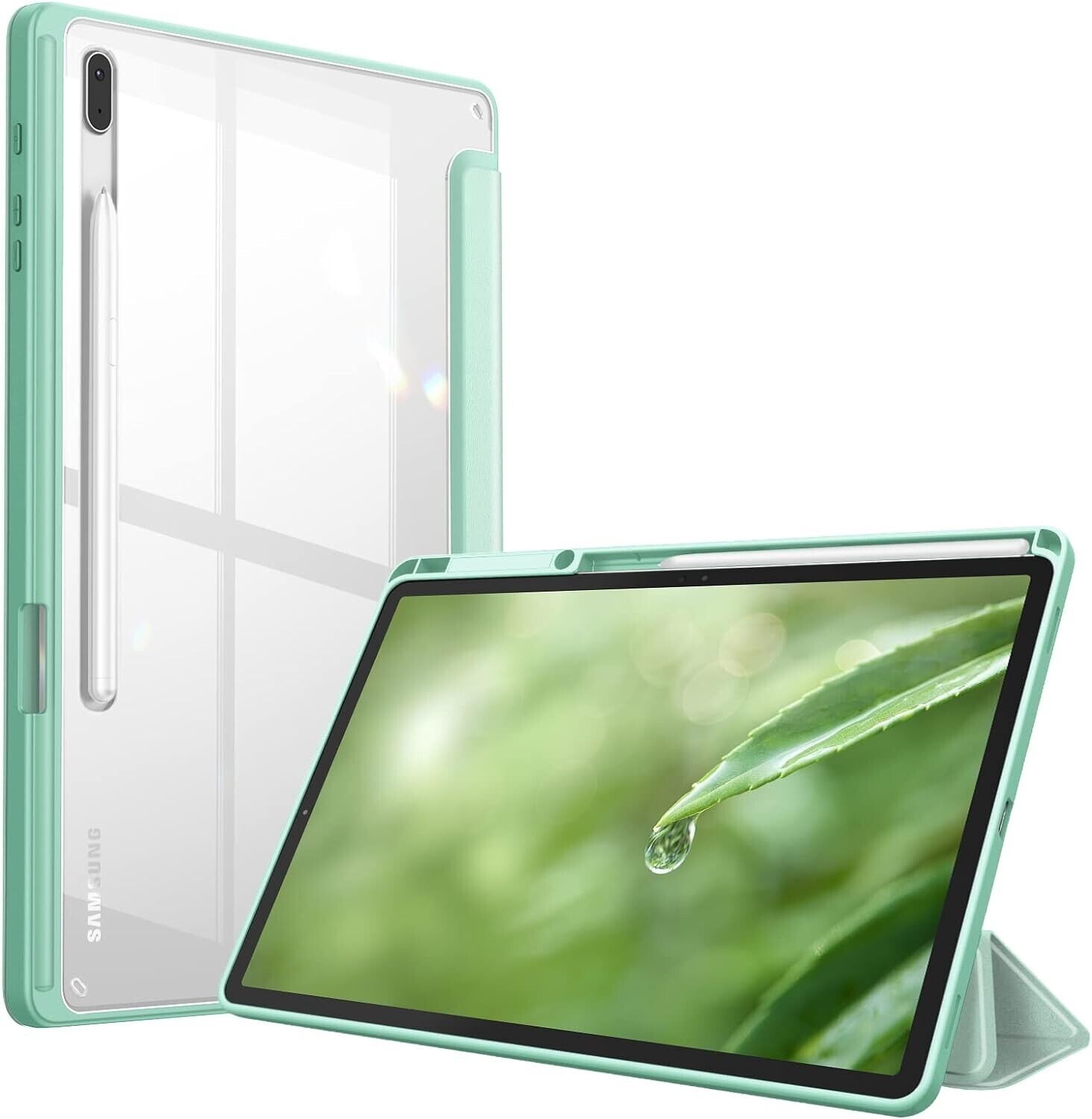 Trifold Hybrid Hlle Transparent / Grn fr Samsung Galaxy Tab S7 Plus / S8 Plus