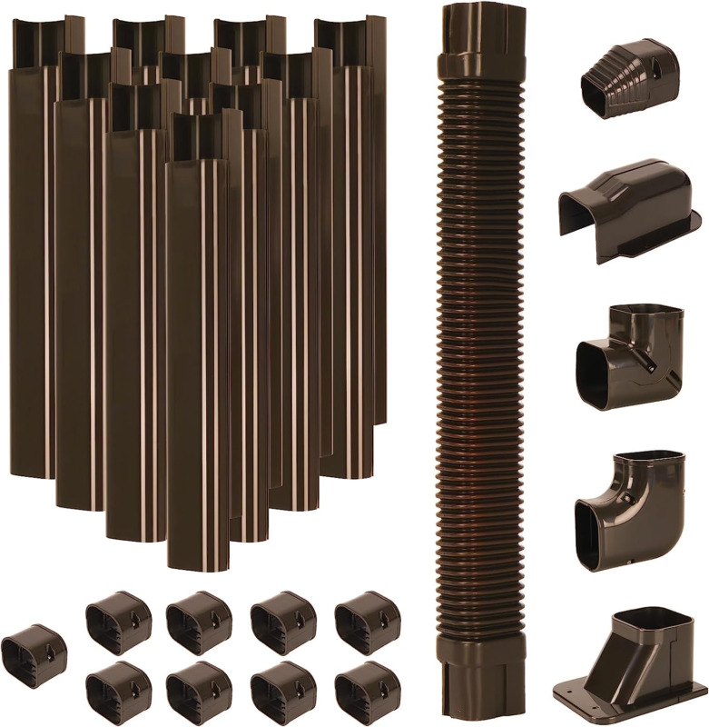 3" W 16.1Ft L Brown Line Set Cover Kit for Mini Split Air Conditioners Decorativ