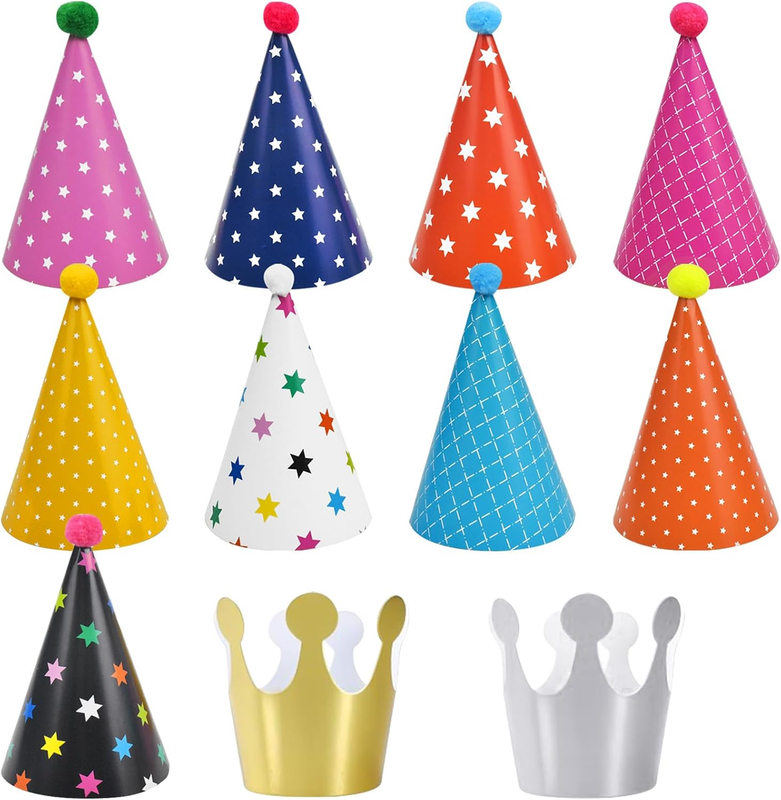 11Pcs Party Hats, Birthday Cone Hats Pom Poms, Kid’S Party Headwear Decor | Pape