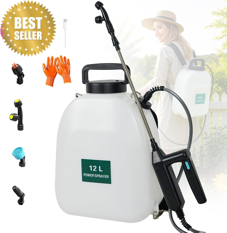 12L Battery Powered Backpack Sprayer, 2500Mah USB Rechargeable Electric Garden S