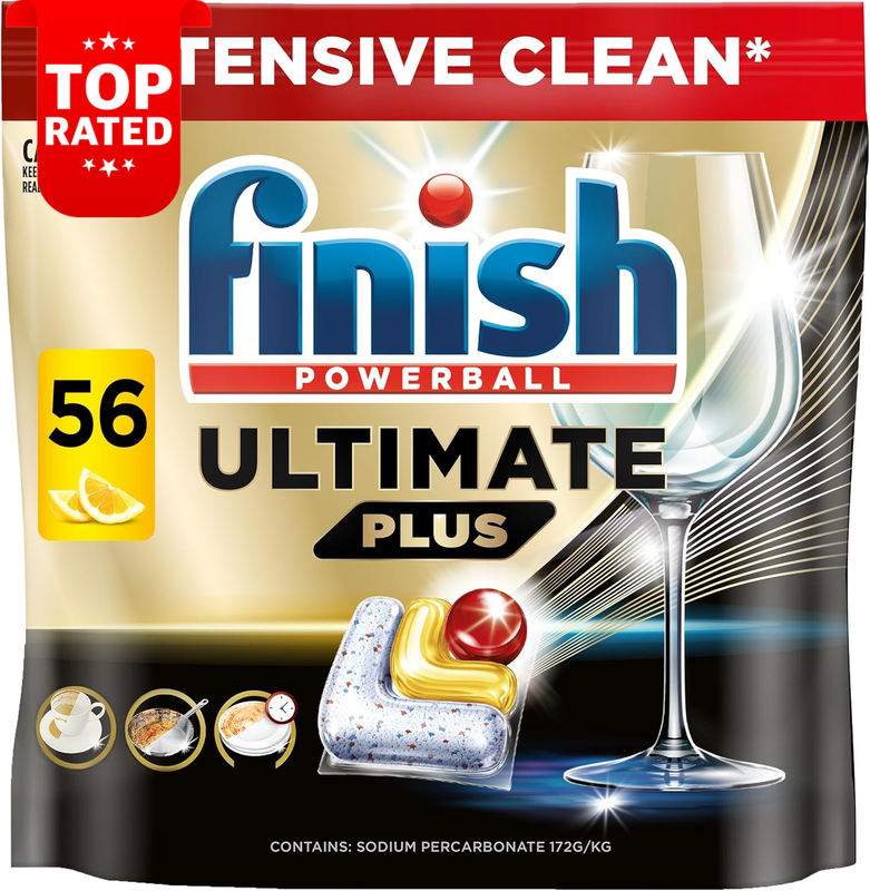Ultimate Plus Dishwasher Tablets 56 Lemon Sparkle All-in-One Cleaning Power