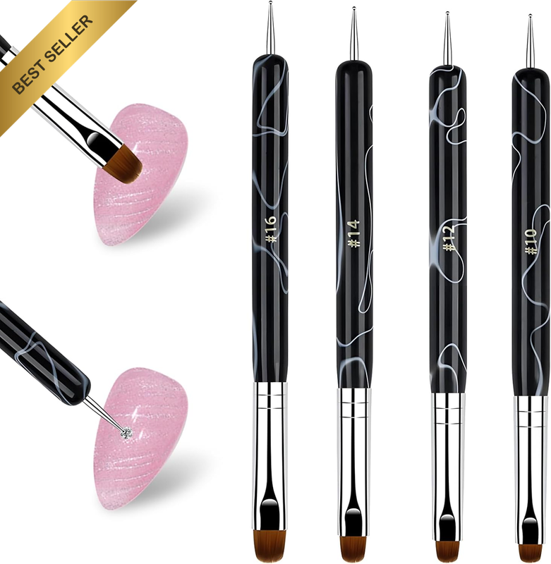 4Pcs French Manicure Brush Set in Four Sizes, Ergonomic Art Supplies Personaliza
