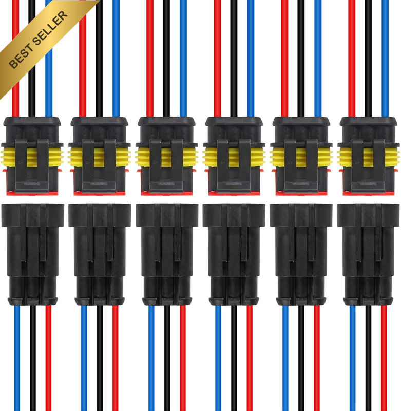 6 Sets 3 Pin Connector Waterproof Connector Male and Female Electrical Connector