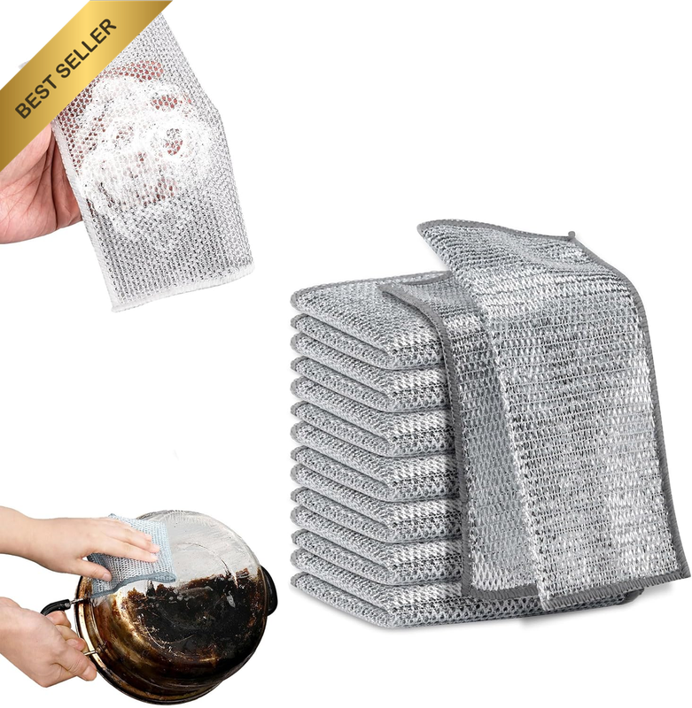 Microfiber Wire Mesh Cleaning Cloths for Wet Dry Kitchen and Metal Surfaces