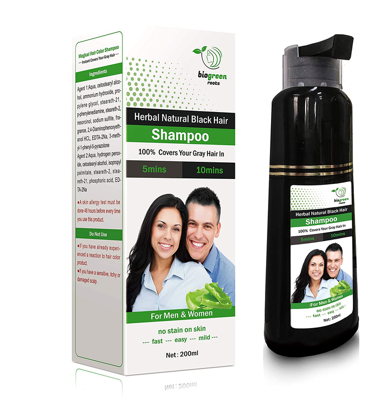 BioGreen Roots Herbal Natural Black Hair Color Shampoo Cover Dye Gray Fast Easy