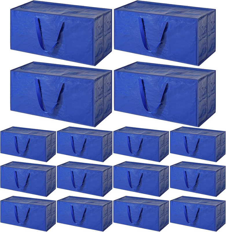 16 Pcs Heavy Duty Extra Large Moving Bags Oversize Waterproof Storage Bags with Zippers, Handles 29 X 14 X 13'' Packing Bags for Moving Storage Tote for Space Saving Moving Storage (Dark Blue)