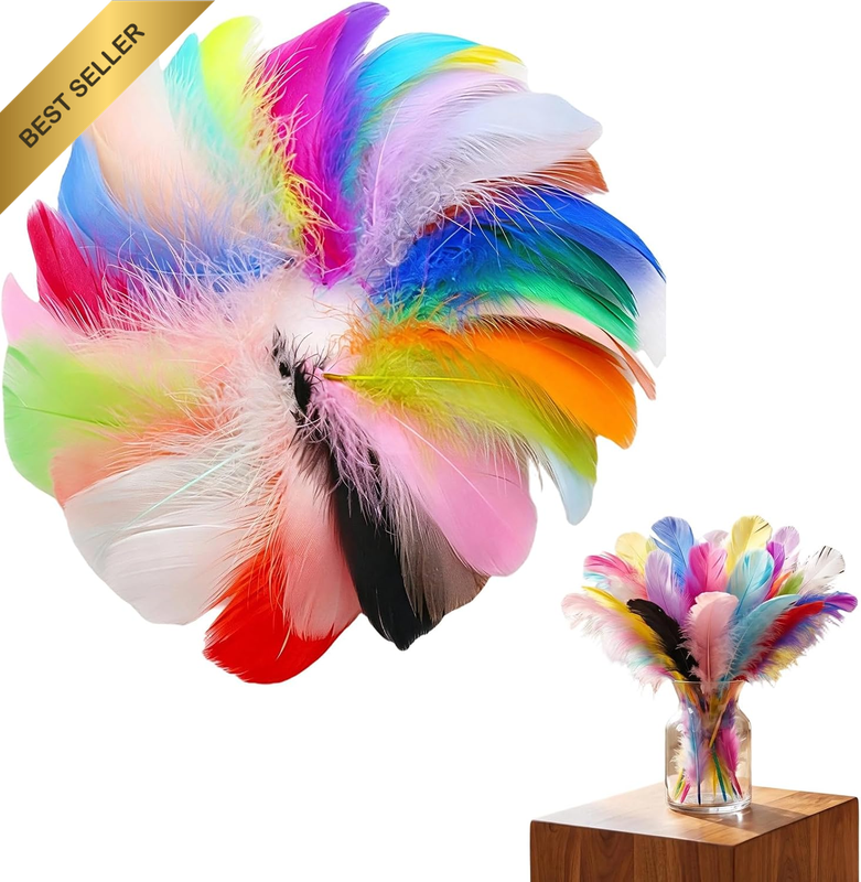 200 PCS Colorful Natural Feathers in Assorted Sizes (6-12Cm) – Durable, Soft, Vi