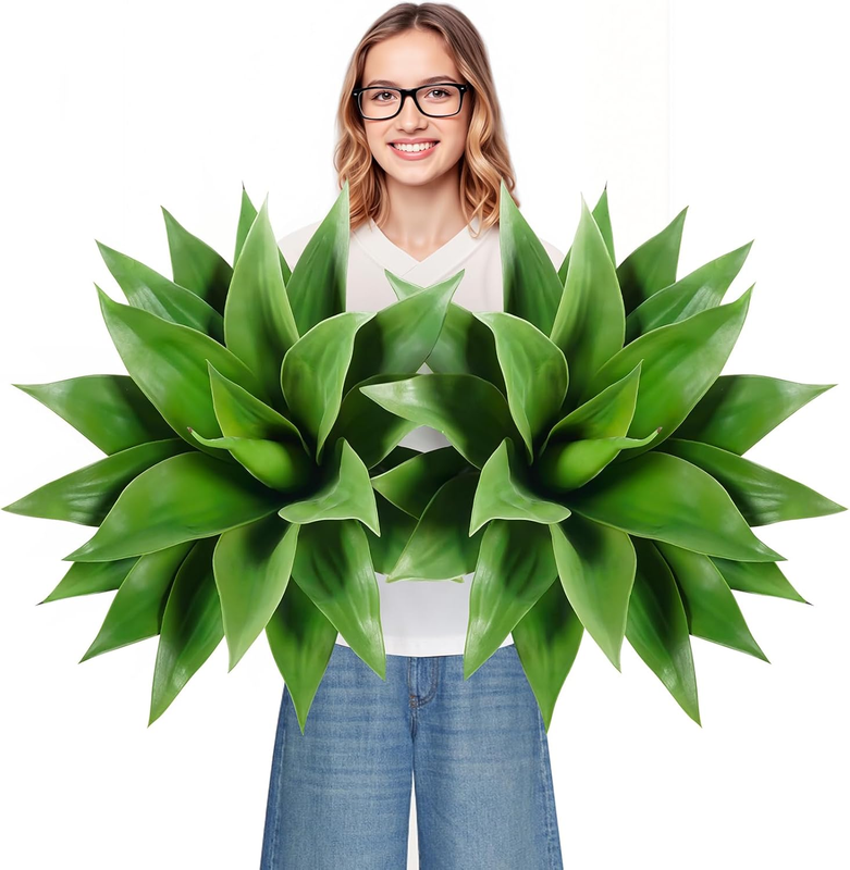 Artificial Agave Plant Set, 28 Inch, Faux Aesthetic Plants for Home Decor, Realistic UV Resistant Fake Agave Plants without Pot, Set of 2