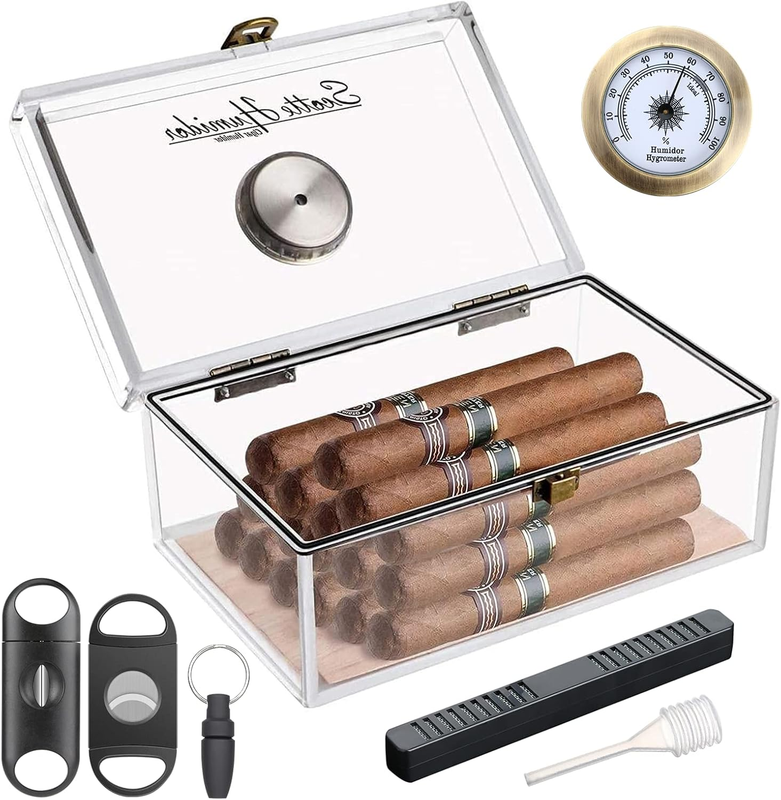 Acrylic Cigar Humidor Jar/Case/Box with Humidifier and Hygrometer,Humidor Can Ho