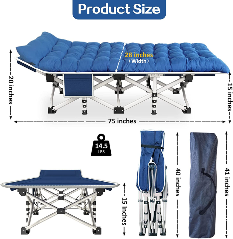 Heavy Duty Folding Cot Camping Bed Portable with Carry Bag for Outdoor Travel