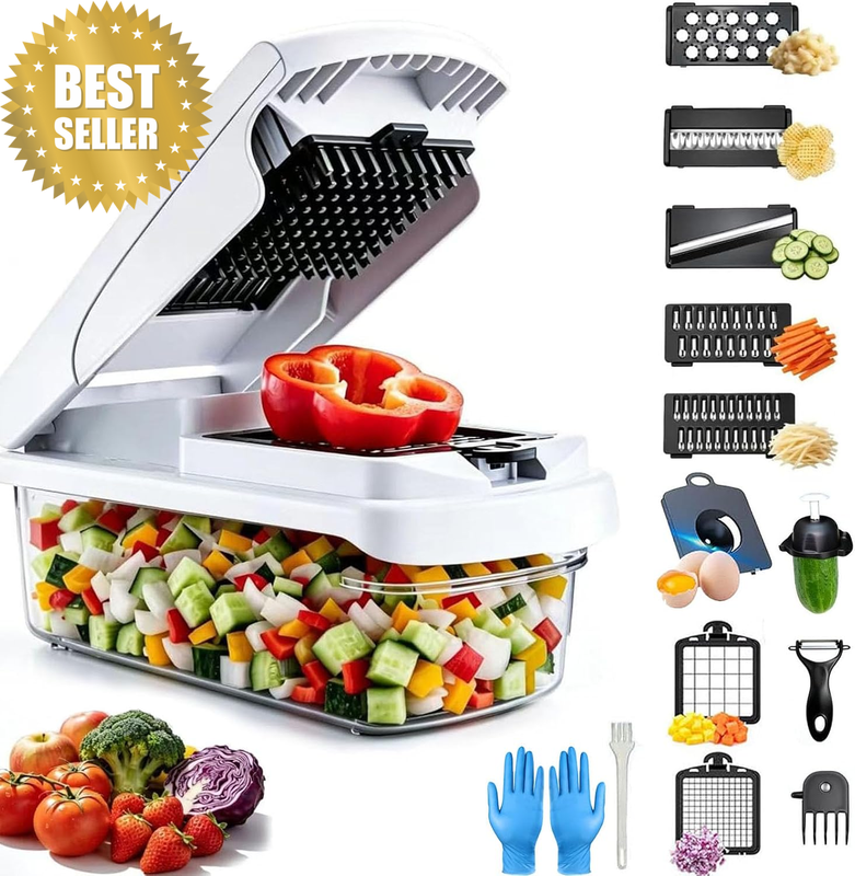 Vegetable Chopper（Upgraded, 15-In-1 Onion Chopper,Mandolin Slicer with Peeler, V