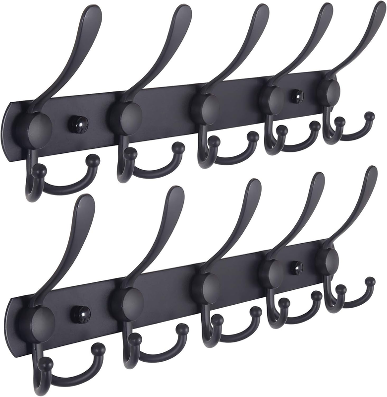 Coat Rack Wall Mounted - 5 Tri Hooks, Heavy Duty, Stainless Steel, Metal Coat Ho