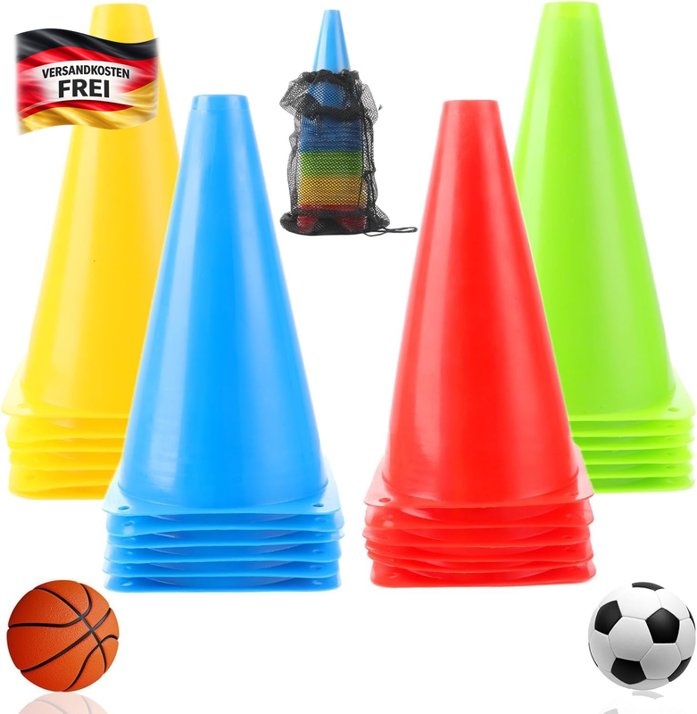 Pylonen Set 24 Stück für Fußball Training Markierung & Hindernisse outdoor indoor