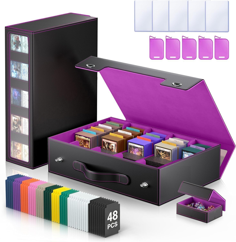 5-Row Trading Card Storage Box with Handle & Latch, Holds 3900+ Cards, Deck Box