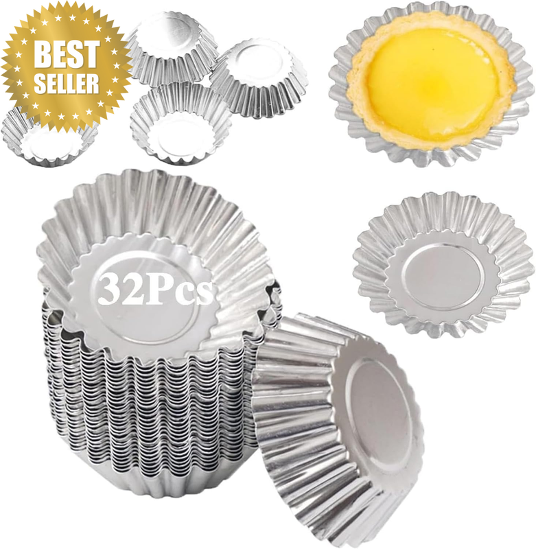 Egg Tart Molds 32Pack Tart Pan 2.75Inch, Silver, Mini Tart Tins Aluminium Mini T