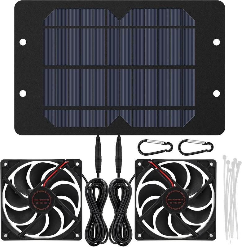 Solar Panel Fans Kit, 10W DC 12V Solar Panel Powered Dual Fan with 2M Cable, Wat