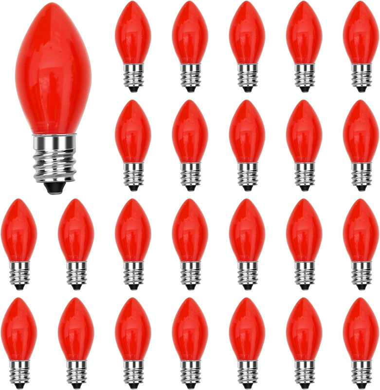 25 Pack C7 Multicolor Christmas Replacement Bulbs 5W Vintage Ceramic Light Bulbs