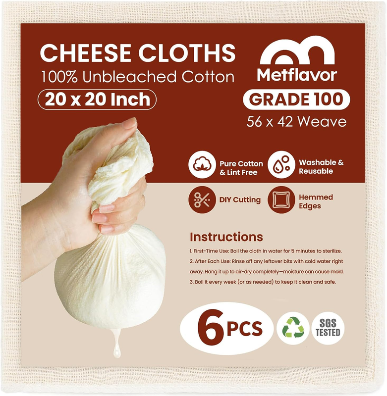 6Pcs Reusable Cheese Cloths for Straining 20X20 Inch Hemmed Edges | 100 Grade Ch