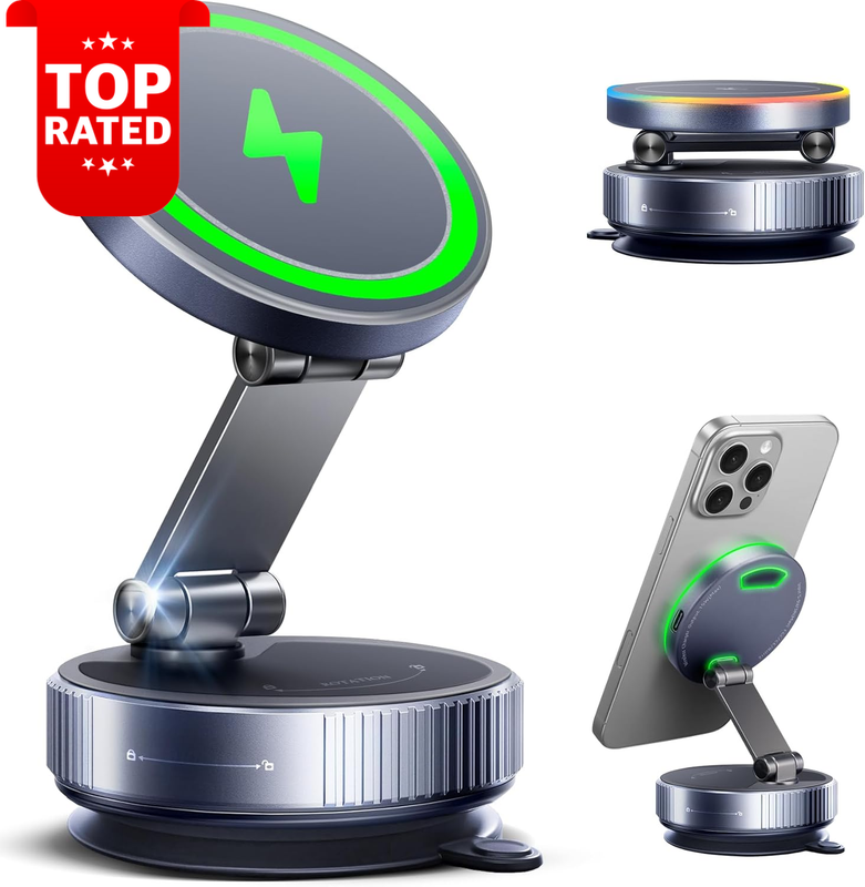 Magnetic Wireless Car Charger 15W Fast Charging Adjustable Phone Holder Black