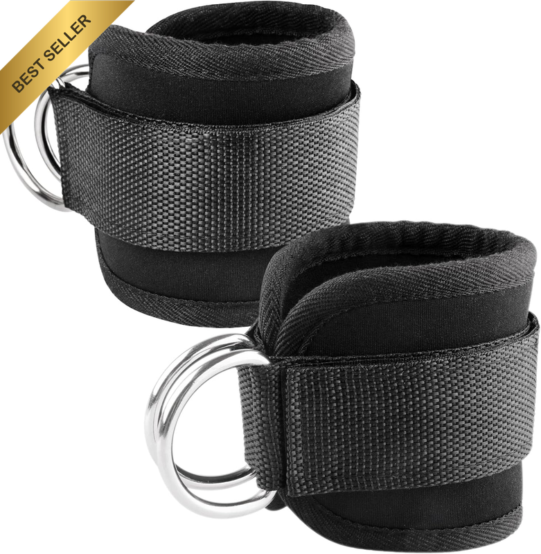2 Pcs Adjustable Heavy Duty Ankle Straps for Cable Machine Double D Ring Glute L