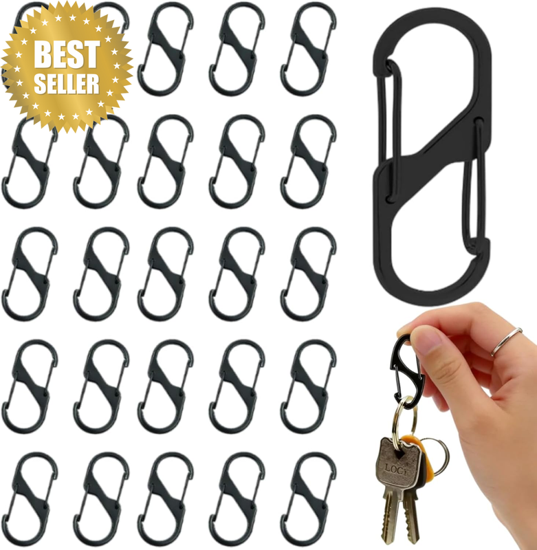 20PCS Mini S Carabiner Clips, Dual Gate Metal Keychain Hooks for Keys&Gear