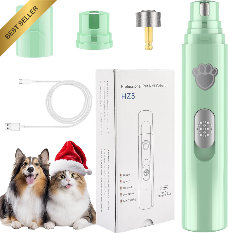 Dog Nail Grinder, 2-Speed Rechargeable Dog Nail Trimmers for Large Medium & Smal