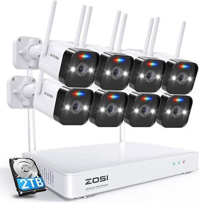 ZOSI Outdoor Wireless 3MP Security Camera System With 2K 8CH 2TB NVR 2-Way-Audio