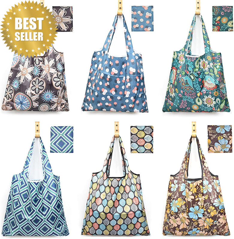 6 Pcs Reusable Grocery Bags Xlarge 50LBS Foldable Grocery Shopping Bags Washable